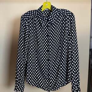 VTG Preston & York Polka DotButton-Up Blouse - Black & White, Size Medium